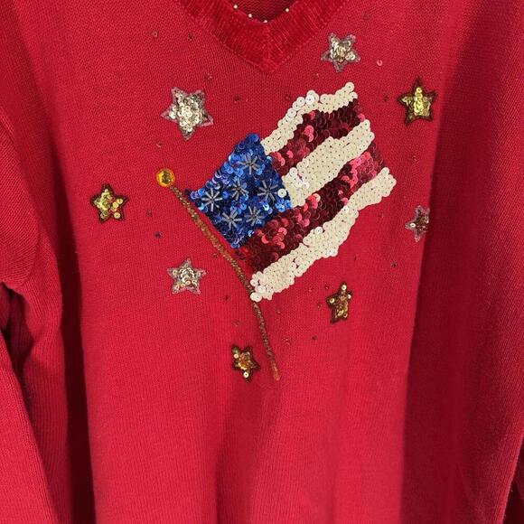 Quacker Factory sweater womens 1x red sequin  usa 4th of july americana summer - Picture 2 of 6
